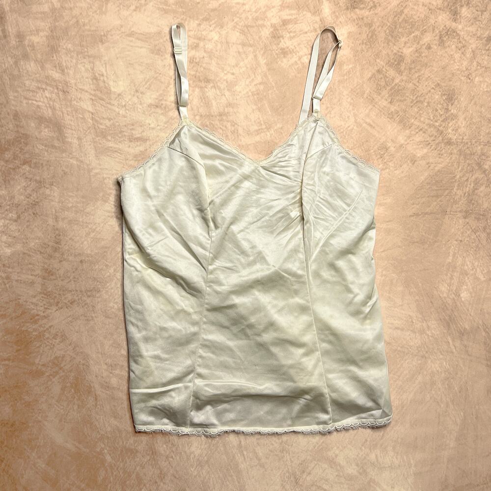 Vintage 90s Vanity Fair Cream Lace Trim Cami Tank Top Princess Coquette Fairy